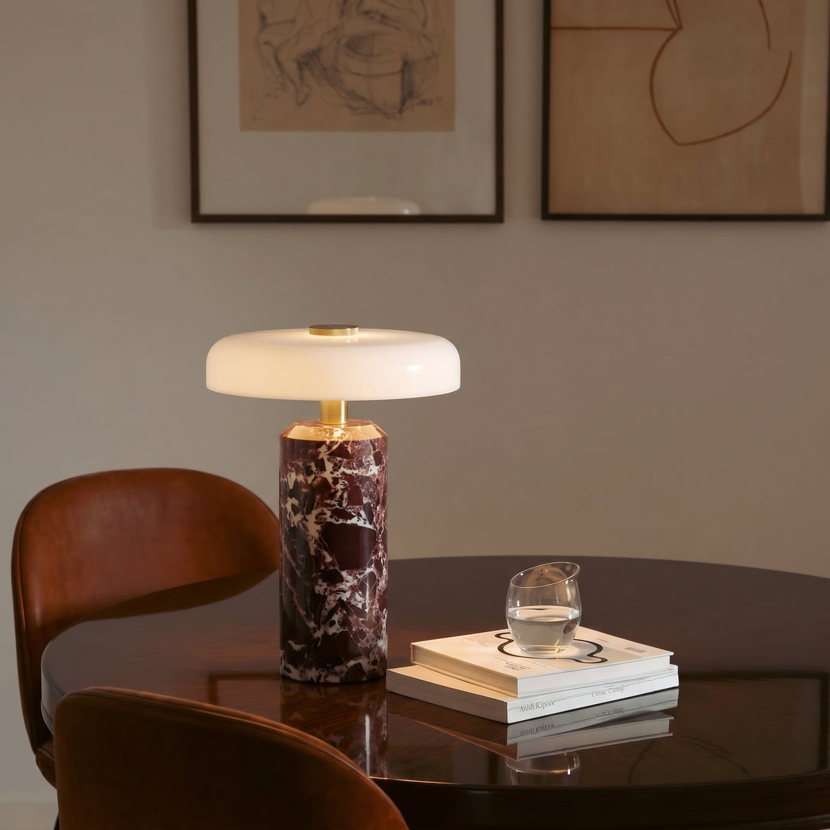 Bezprzewodowa Lampa Stołowa z Marmuru i Szkła