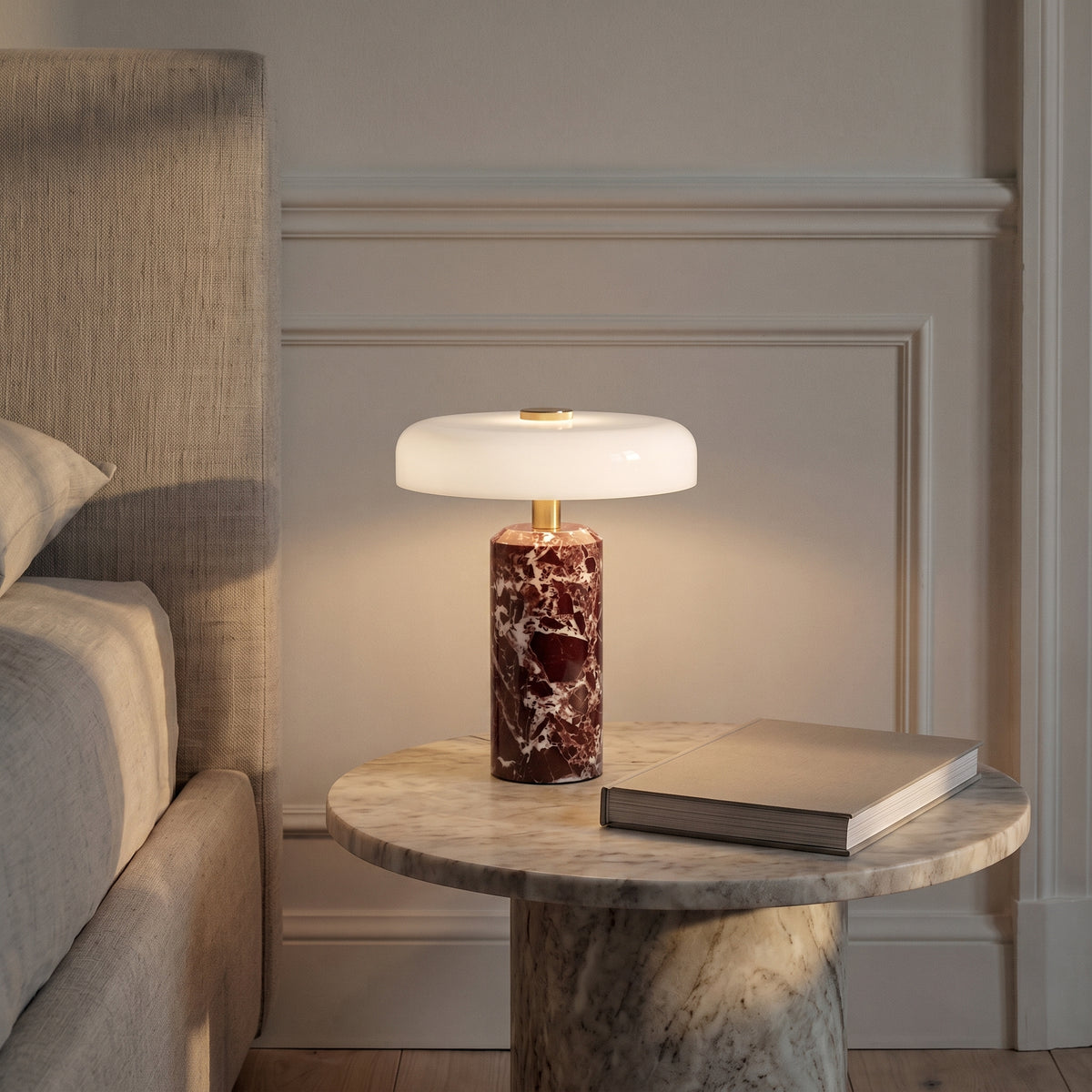 Bezprzewodowa Lampa Stołowa z Marmuru i Szkła
